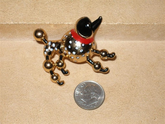 Vintage Darling Enamel Polka Dot Poodle Dog Brooch
