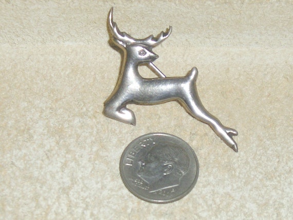 Vintage Unsigned  Sterling Silver Deer Stag Brooc… - image 1