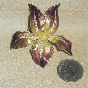 Vintage Signed Carolee Iridescent Rhinestone Enamel Orchid Flower Brooch Pin. Limited Edition 1999 Jewelry 20012