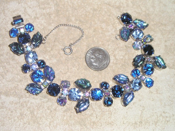 Signed Regency Blue Crystal Rhinestone Bracelet W… - image 1