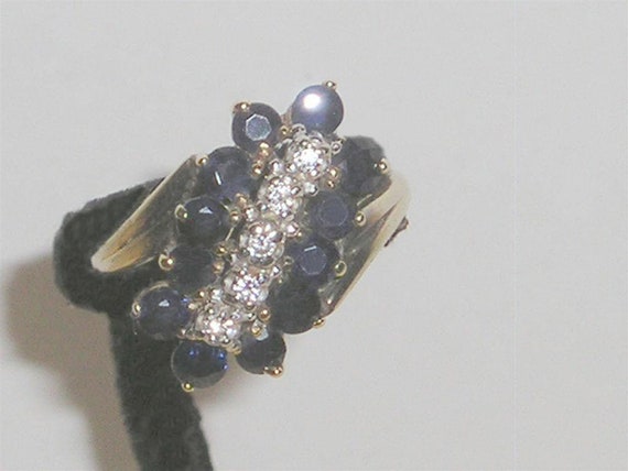 Signed Vintage 14k Gold Ring With Blue Sapphires … - image 1