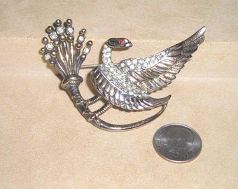 Vintage Sterling Silver Egyptian Rhinestone Snake Bird movie Brooch 1940's Signed  Jewelry 2040