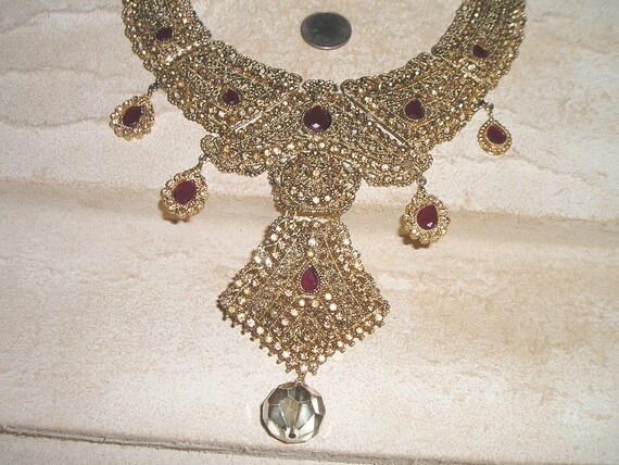 Vintage Jewels Of India Rhinestone Filigree Dangl… - image 4