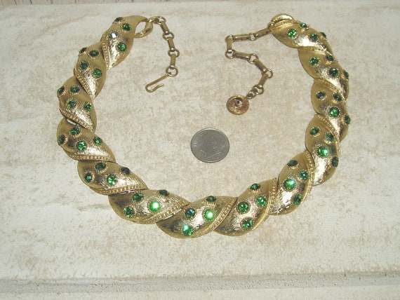 Vintage Signed Lisner Green Rhinestone Choker Nec… - image 3