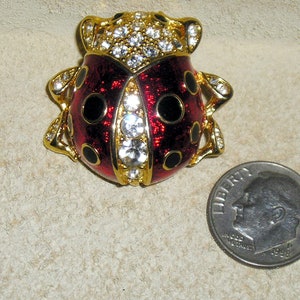 Vintage Unsigned Ciner Enamel Rhinestone Ladybug Brooch Pin. Adorable 1960's Jewelry 941 image 3