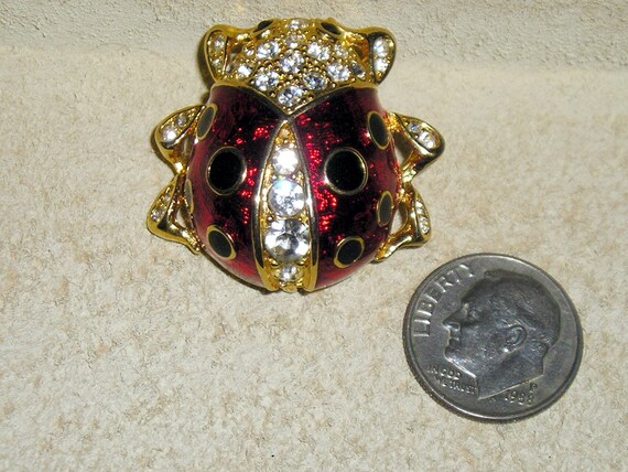 Vintage Unsigned Ciner Enamel Rhinestone Ladybug … - image 3