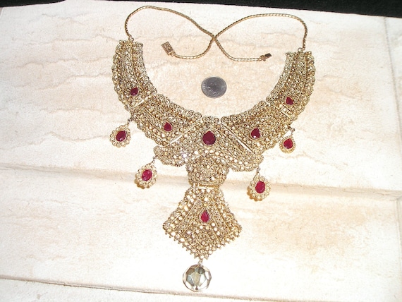 Vintage Jewels Of India Rhinestone Filigree Dangl… - image 1