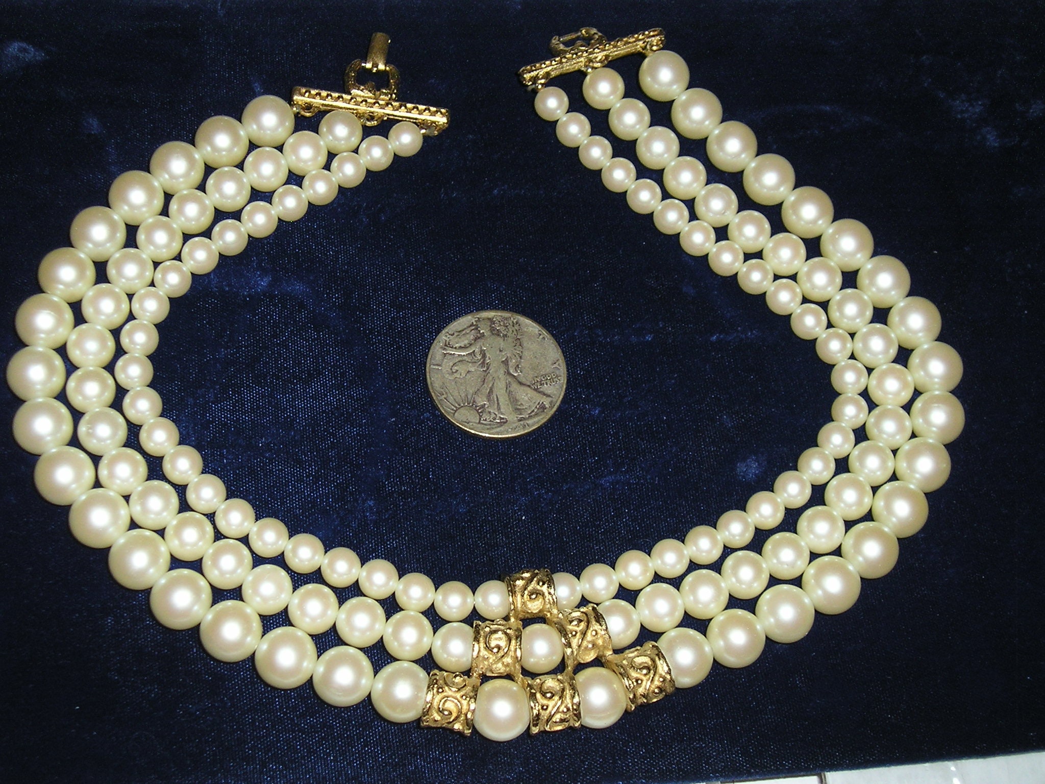Signed Givenchy 3 Strand Faux Pearl 