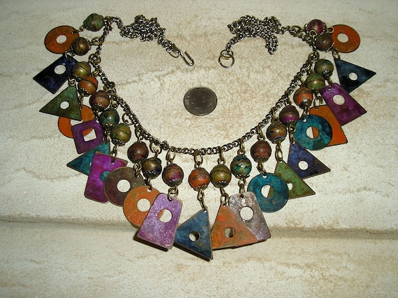 Vintage Multicolored Metal Necklace Different Sha… - image 1