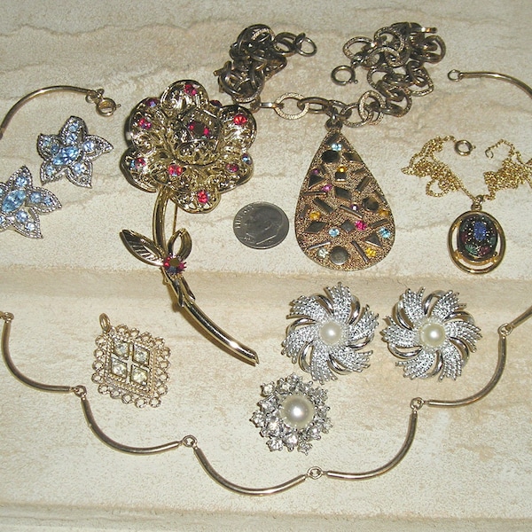 Lot Of 8 All Signed Sarah Coventry Some Rhinestone Necklace Brooch Earrings 1960's- 70's Vintage Jewelry 56000