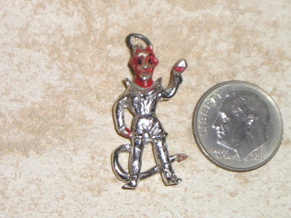 Vintage Signed Sterling Silver Red Devil Charm Or… - image 3