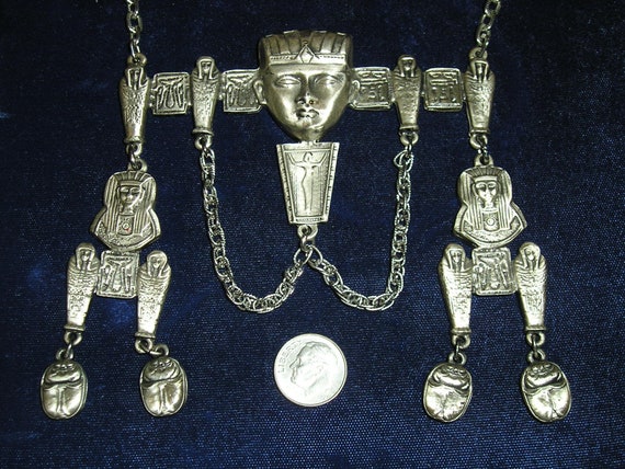 Vintage Large Silver Tone Egyptian Pharaoh Bib Ne… - image 2