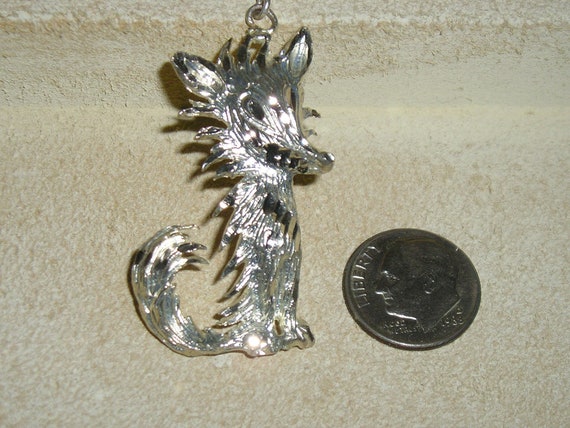 Vintage Signed Sterling Silver Etched Fox Pendant… - image 2