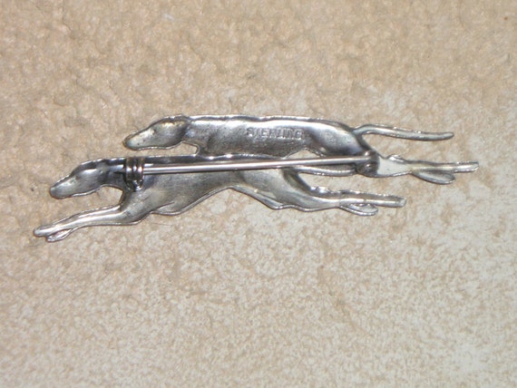 Vintage Signed Sterling Silver Greyhound Dogs Rac… - image 2