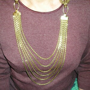 Vintage Six Strand Gold Tone Mesh Necklace Runway Haute Couture 1970&#39;s Jewelry 4146