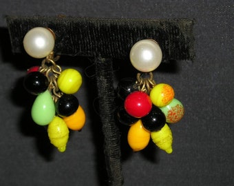 Vintage Signed Japan Glass Fruit Earrings Screw Back. Nostalgic 1950's Jewelry 353