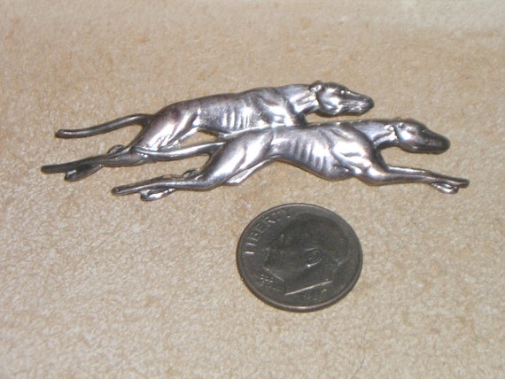 Vintage Signed Sterling Silver Greyhound Dogs Rac… - image 3