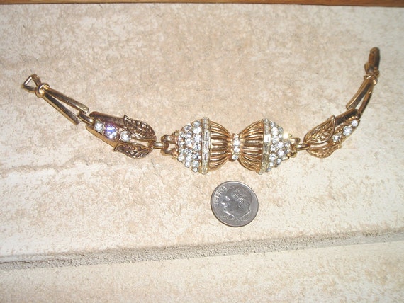 Vintage Unsigned Coro Clear Rhinestone Atomic Age Bracelet 1950's Jewelry 2221