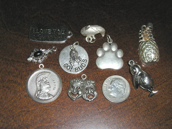 Lot Of Nine Signed Sterling Silver Charms Or Pend… - image 1