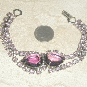 Vintage Purple Rhinestone Glass Tear Drop Bracelet. Chic! 1960&#39;s Jewelry 10028
