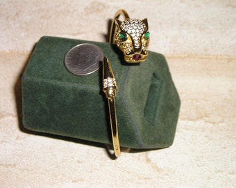 Vintage Rhinestone Panther Big Cat Cuff Style Bracelet 1980's Jewelry 2072