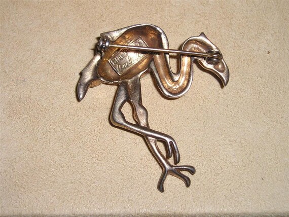 Signed Vintage Sterling Coro-Craft Stork Brooch B… - image 3