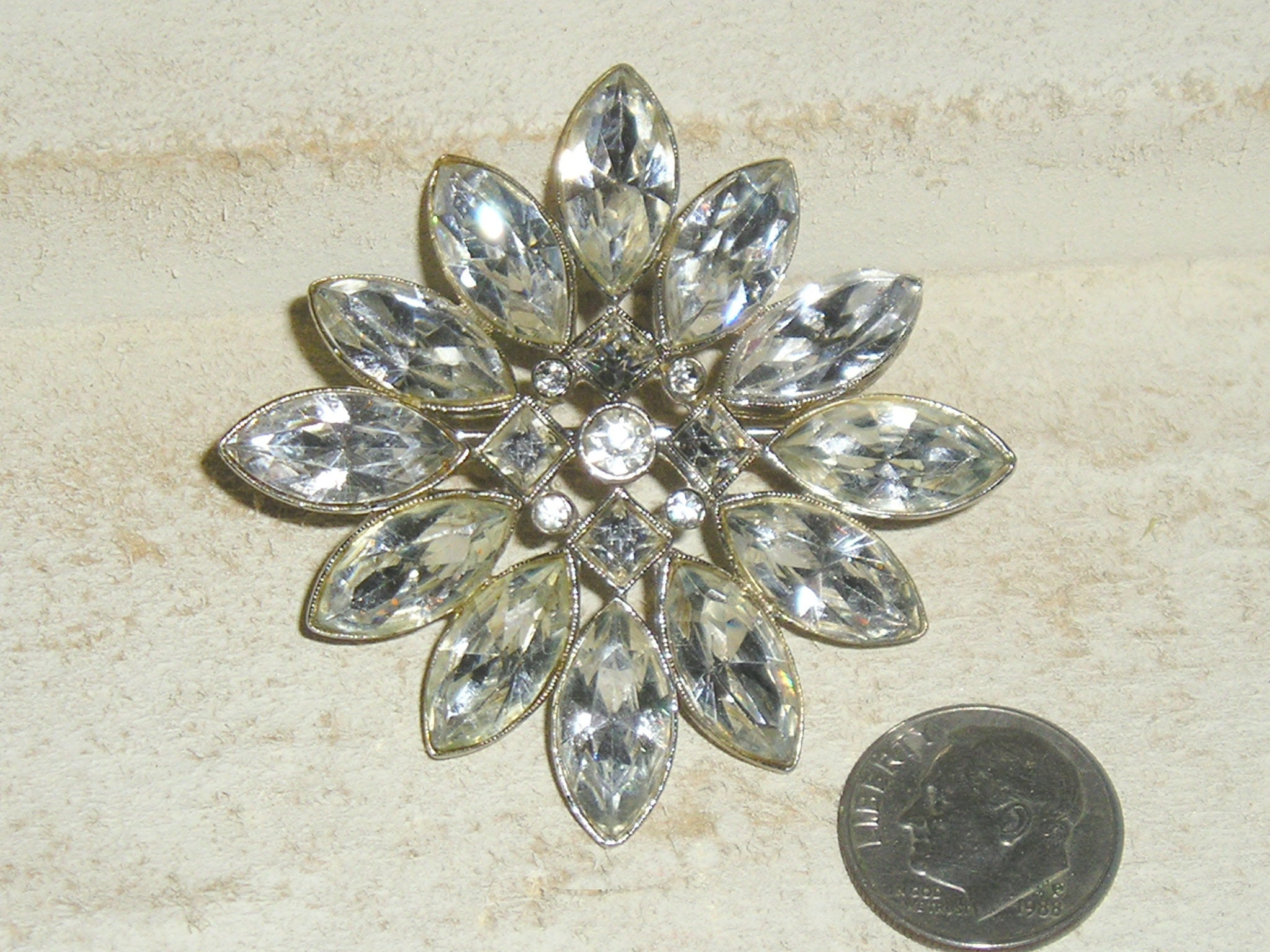 Vintage Signed Ora Marquise Rhinestone Brooch Pin 1940