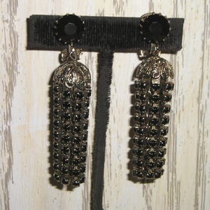 Vintage Signed Weiss Black Glass  Rhinestone Chandelier Clip On Earrings. Distinctive. 1950&#39;s Jewelry 11207