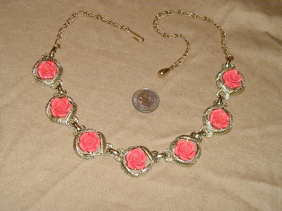 Signed Sarah Coventry Faux Coral Rose Choker Neck… - image 1