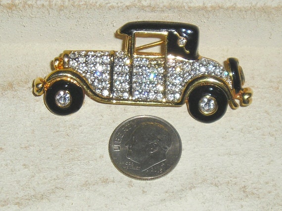 Ford Model T vehicle. 1960/'s pave rhinestone car brooch touring car automobile clear and black rhinestones