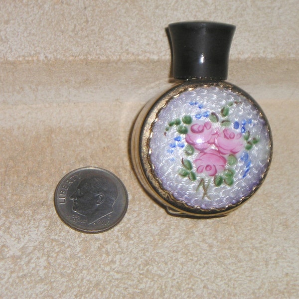 Vintage Cloisonne  Roses Miniature Perfume Bottle. Affordable Elegance 1950's Jewelry 1030