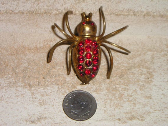 Vintage Unsigned Czechoslovakia Solid Brass Red R… - image 2