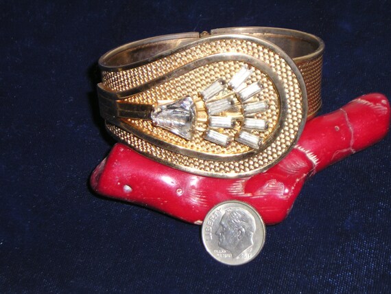 Vintage Rhinestone Baguette Hinged Bracelet. Gold… - image 3