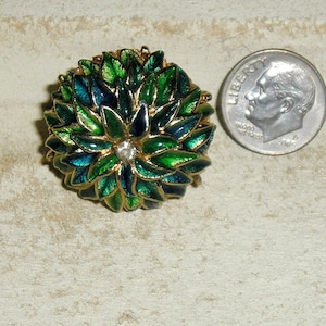 Vintage Unsigned Eisenberg Enamel Rhinestone Flower Ring 1970&#39;s Size 7 Jewelry 7075