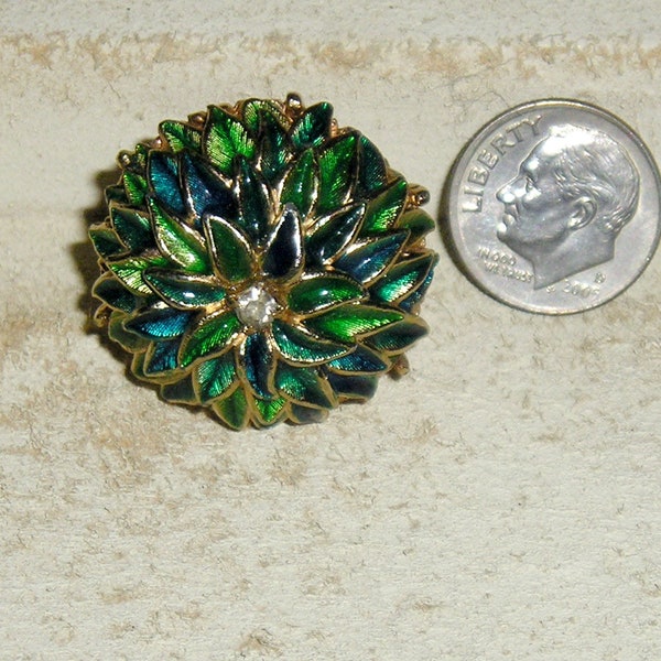 Vintage Unsigned Eisenberg Enamel Rhinestone Flower Ring 1970's Size 7 Jewelry 7075