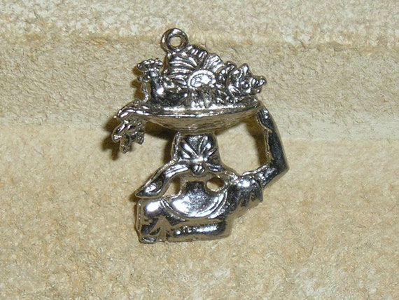 Signed Sterling Silver Lady With Fruit Basket Wit… - image 2