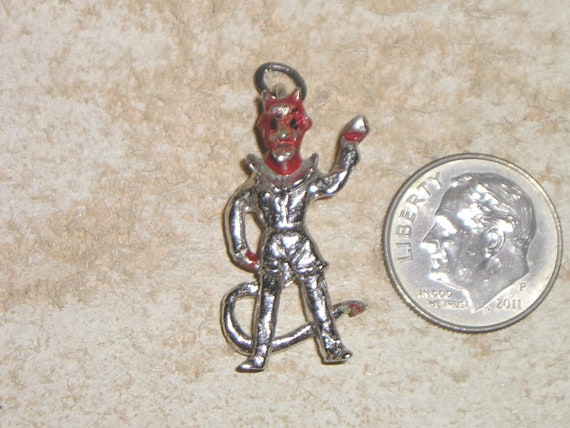 Vintage Signed Sterling Silver Red Devil Charm Or… - image 1