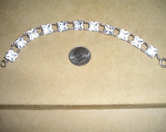 Sterling Silver Unsigned Vintage Art Deco Era Chiclet Bracelet. With Crystal Rhinestones 1920's Jewelry 11041