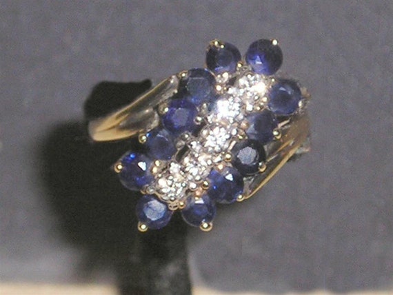 Signed Vintage 14k Gold Ring With Blue Sapphires … - image 2