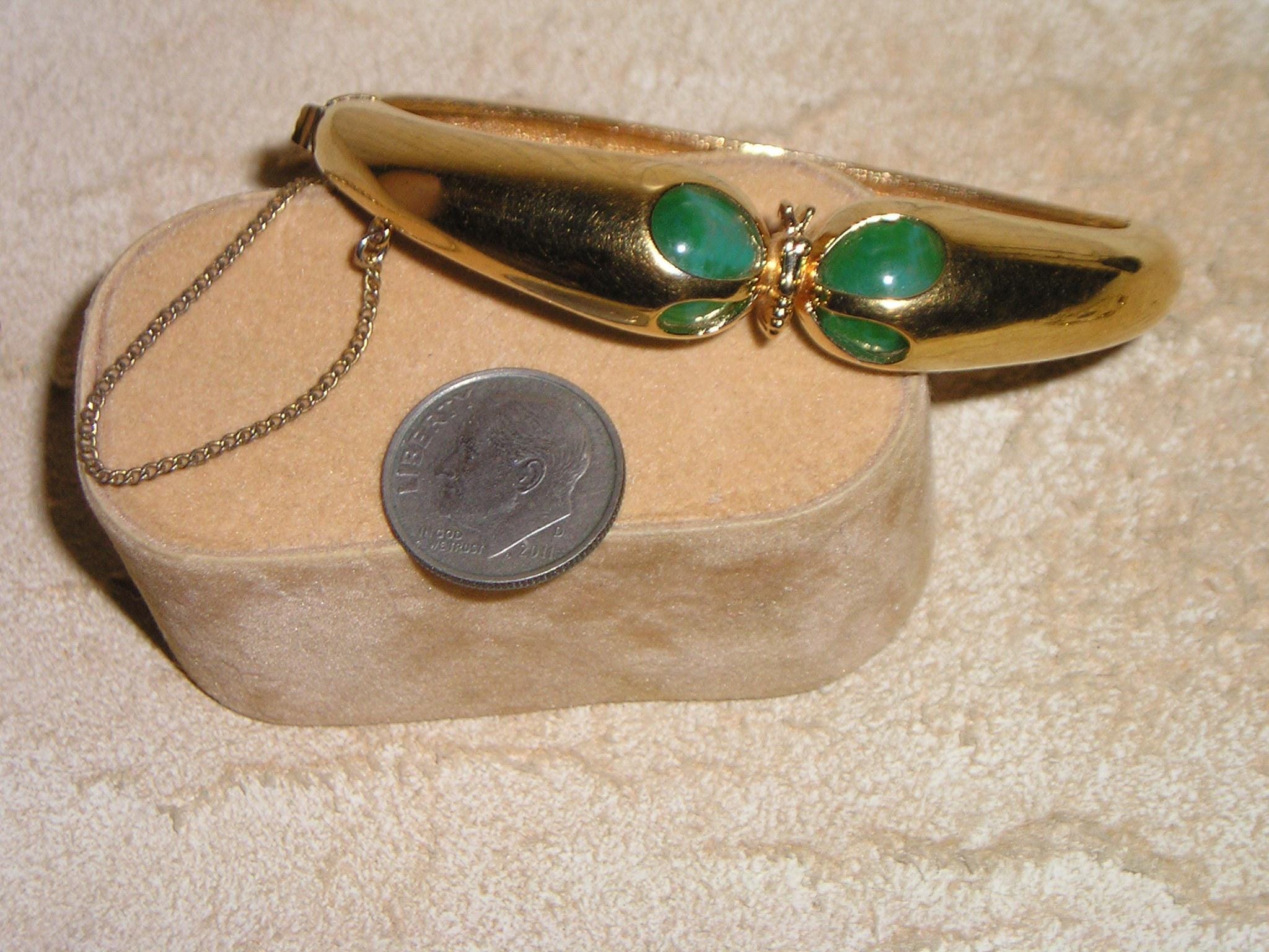 Vintage Signed Panetta Hinged Butterfly Bracelet Green Glass