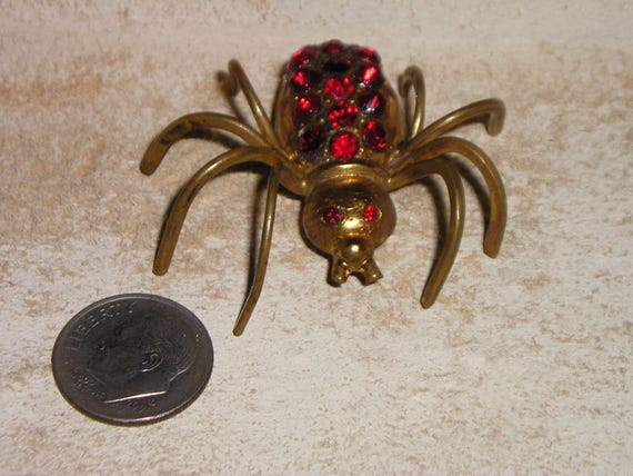 Vintage Unsigned Czechoslovakia Solid Brass Red R… - image 1