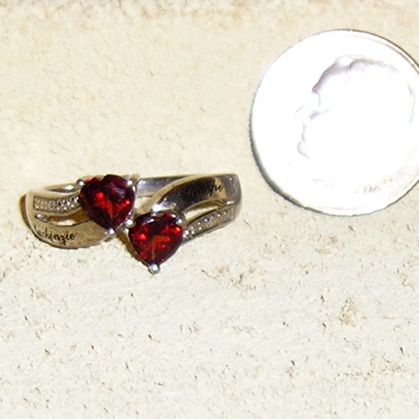 Signed Sterling Silver Mackenzie Thorpe Heart Shaped Red Garnet Gemstone Ring 1980's Size 6 Vintage Jewelry 2270