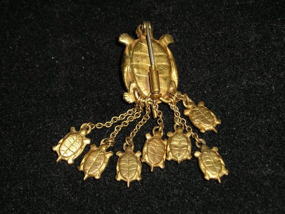 Vintage Whimsical Rhinestone Turtle With Seven Ba… - image 3