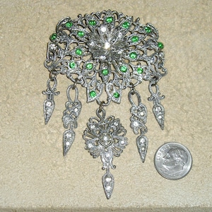 Vintage Roaring 1920&#39;s Art Nouveau Rhinestone Dangle Brooch Pin. Chic! Jewelry c20