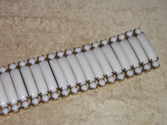 Vintage White lucite Caterpillar Bracelet With Op… - image 3