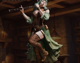 Serenya the Bard Miniature – Unpainted Resin RPG Character | Fantasy Display & Painting Model