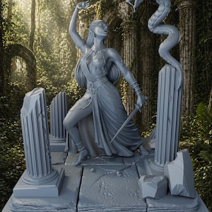 Elf Sorceress Statue with Serpent – Fantasy Female Mage Figure | Dark Elf Warlock Diorama 120mm Collector Display