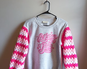 Let’s Go Girls Crocheted Sleeve Sweatshirt