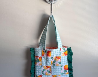 Mint Gingham Quilted Tote Bag