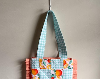 Mint Gingham Quilted Tote Bag